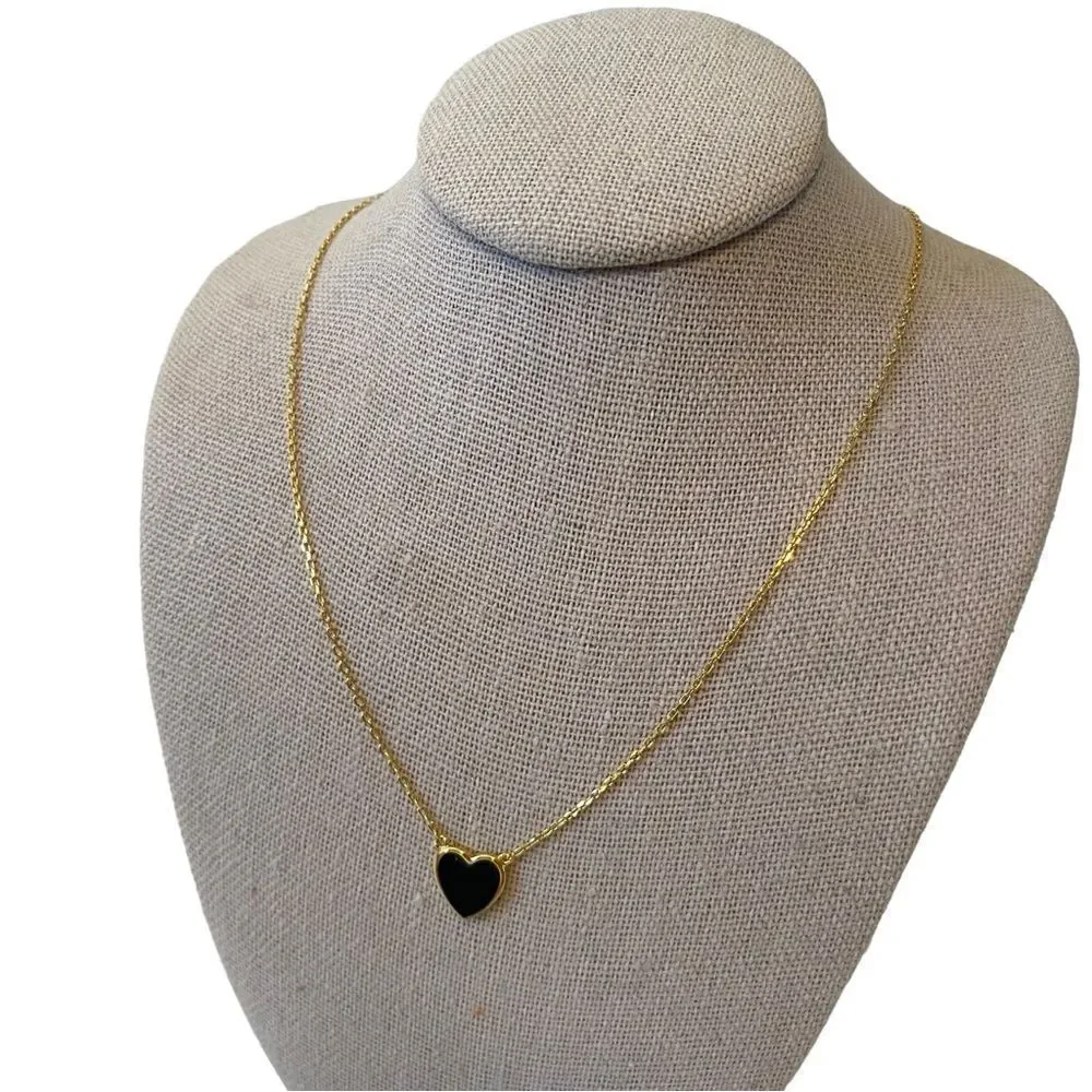 Rachel Zoe Beautiful & Delicate Sterling Silver Small Black Heart Necklace.